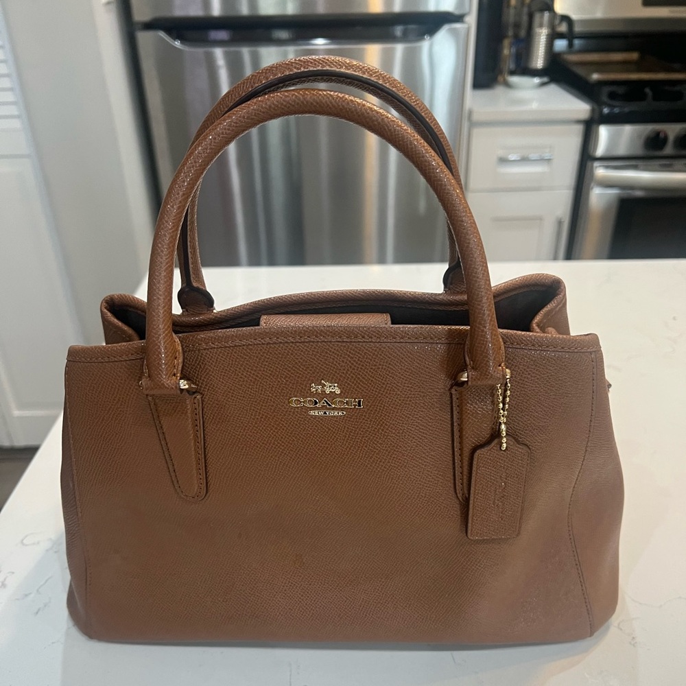 COACH Genuine Leather Top handle/Crossbody Purse in Tan